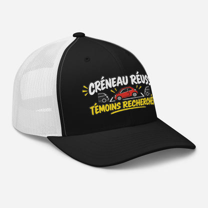 Casquette Trucker, brodée « Créneau réussi, Témoins recherchés », en Noir, vue de trois quarts, image 13