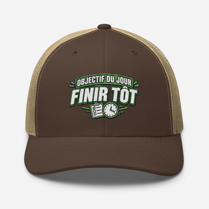 Casquette Trucker, brodée « Objectif du jour, finir tôt », en Kaki, vue de face, image 44