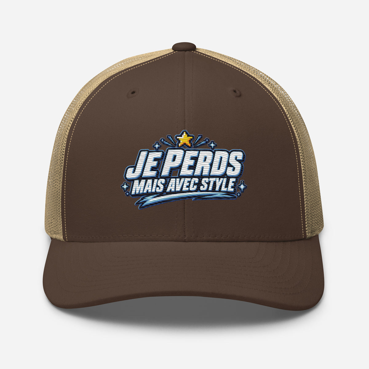 Casquette Trucker, brodée « Je perds mais avec style », en Kaki, vue de face, image 44