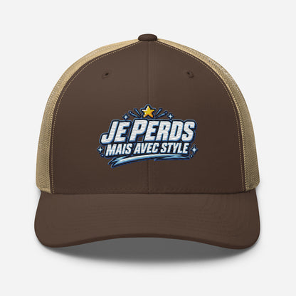 Casquette Trucker, brodée « Je perds mais avec style », en Kaki, vue de face, image 44