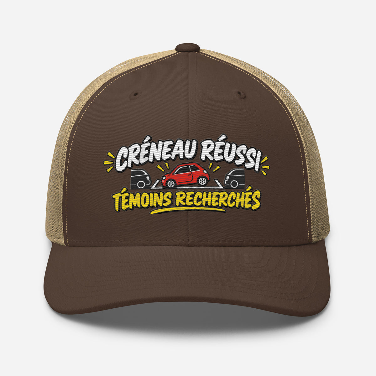 Casquette Trucker, brodée « Créneau réussi, Témoins recherchés », en Kaki, vue de face, image 45
