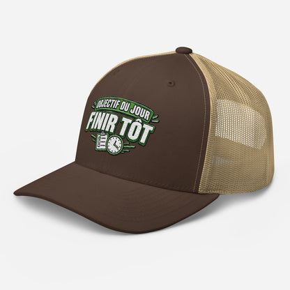 Casquette Trucker, brodée « Objectif du jour, finir tôt », en Kaki, vue de trois quarts, image 46