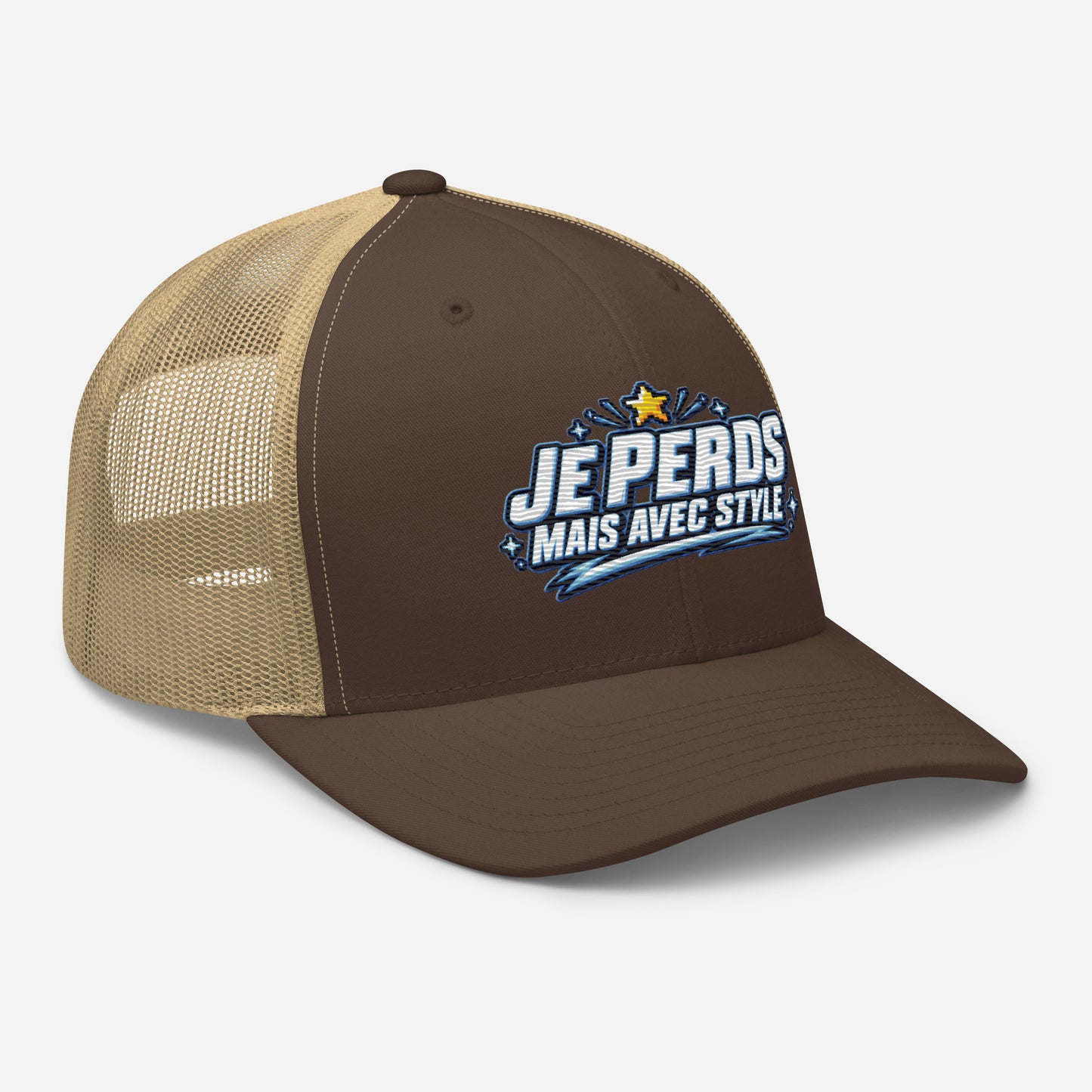 Casquette Trucker, brodée « Je perds mais avec style », en Kaki, vue de trois quarts, image 48
