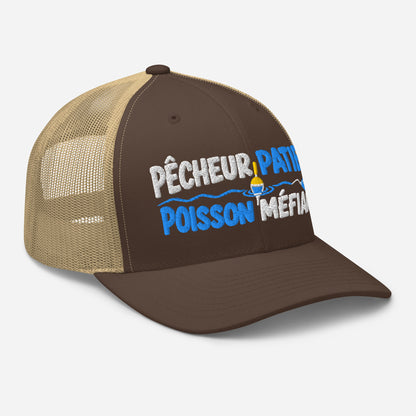 Casquette Trucker, brodée « Pêcheur patient, poisson méfiant », en Kaki, vue de trois quarts, image 49