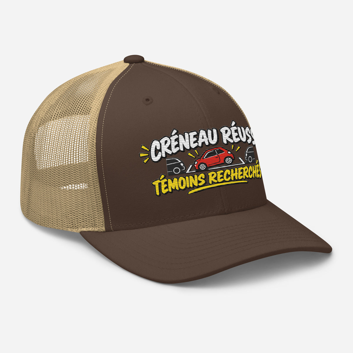 Casquette Trucker, brodée « Créneau réussi, Témoins recherchés », en Kaki, vue de trois quarts, image 49