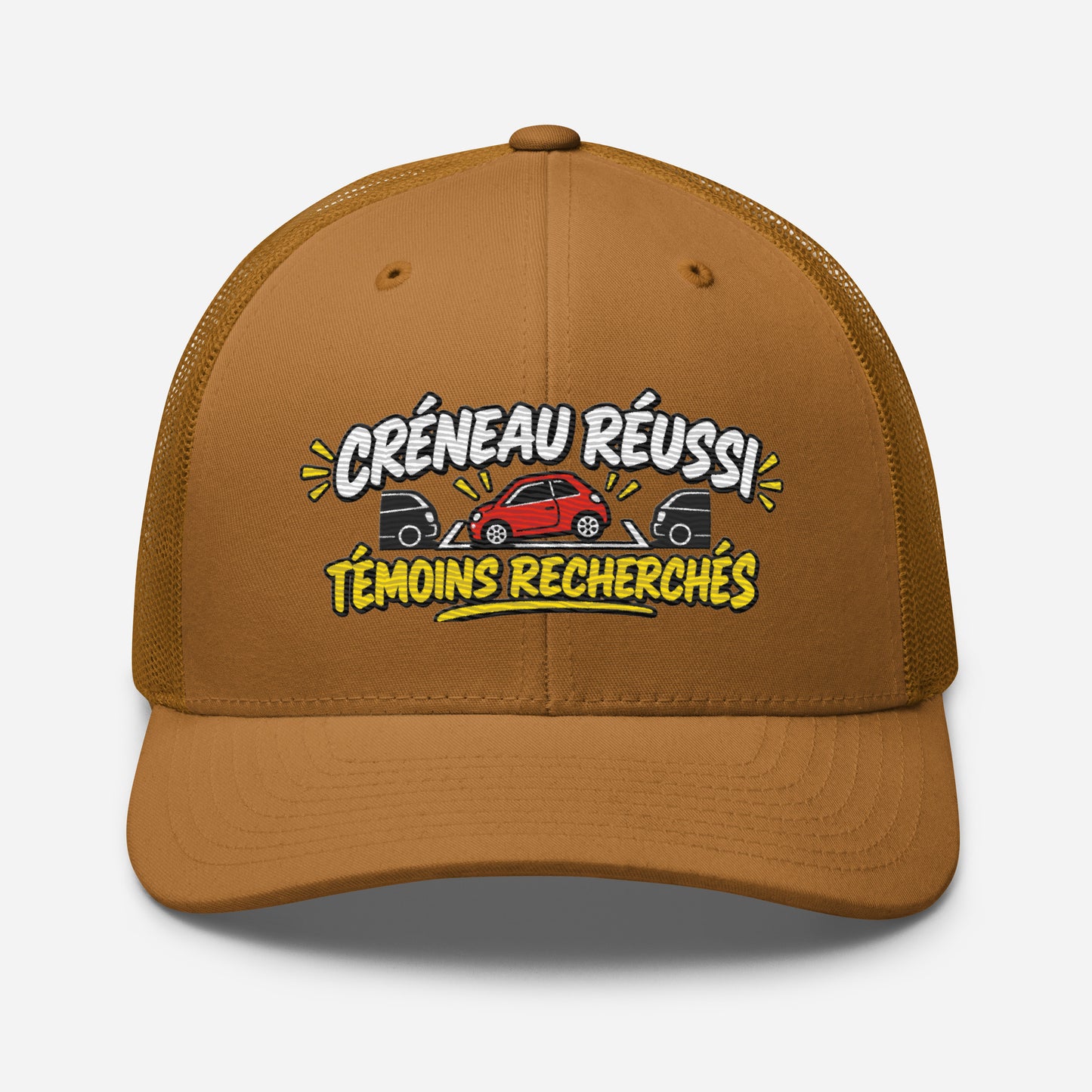 Casquette Trucker, brodée « Créneau réussi, Témoins recherchés », en Caramel, vue de face, image 62