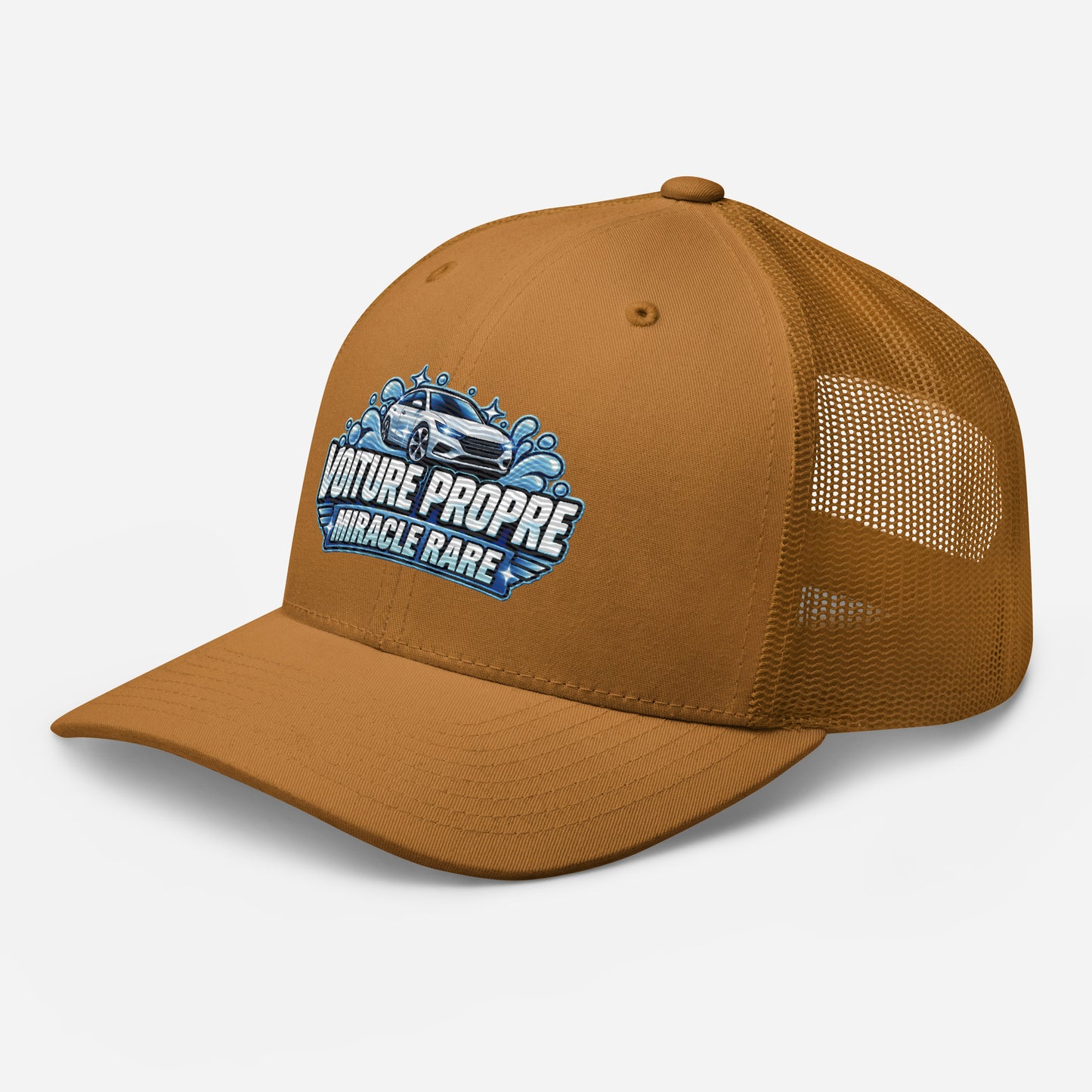 Casquette Trucker, brodée « Voiture propre, miracle rare », en Caramel, vue de trois quarts, image 65