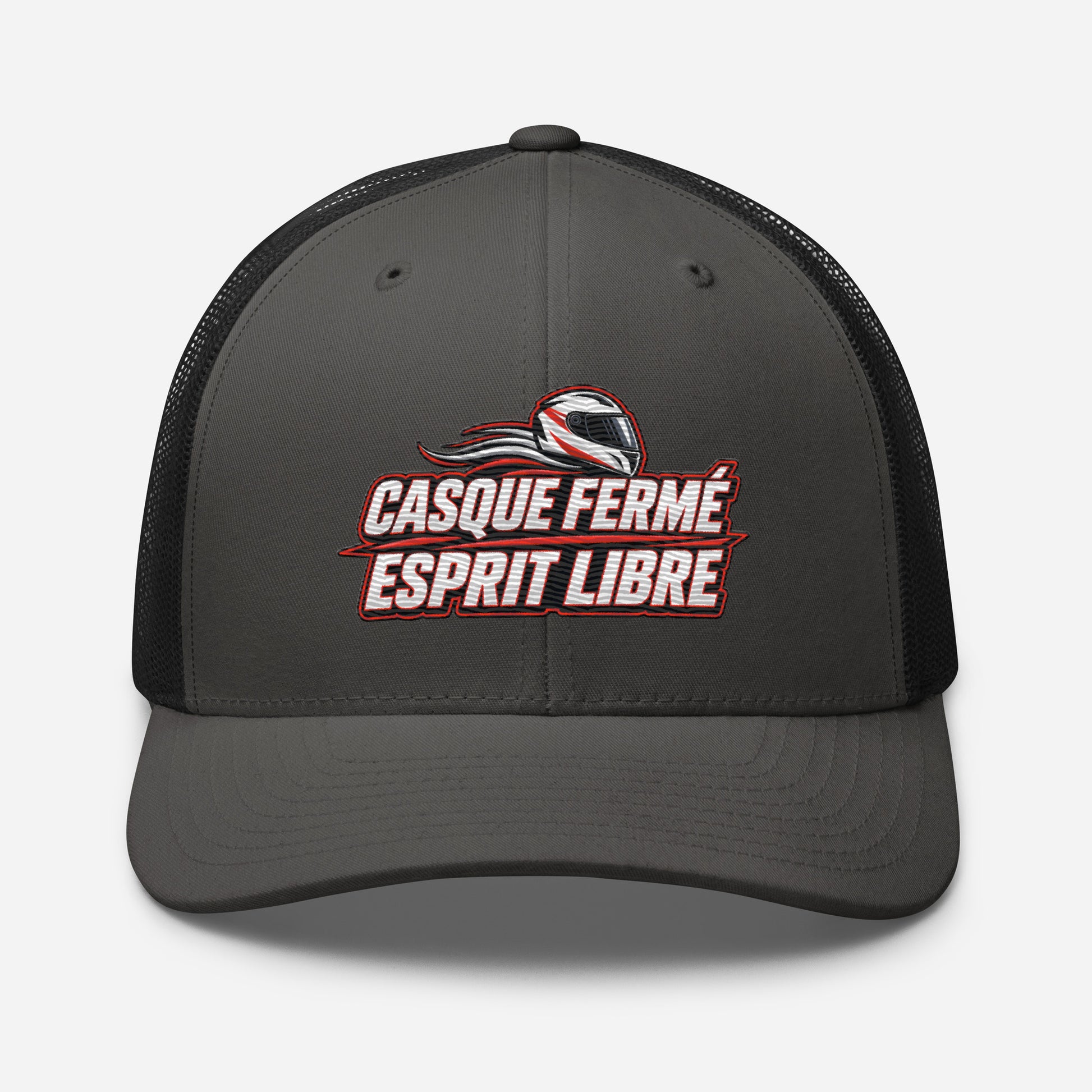 Casquette Trucker, brodée « Casque fermé, esprit libre », en Noir, vue de face, image 27