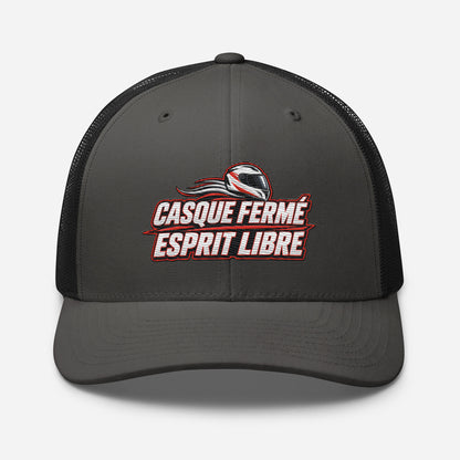 Casquette Trucker, brodée « Casque fermé, esprit libre », en Noir, vue de face, image 27