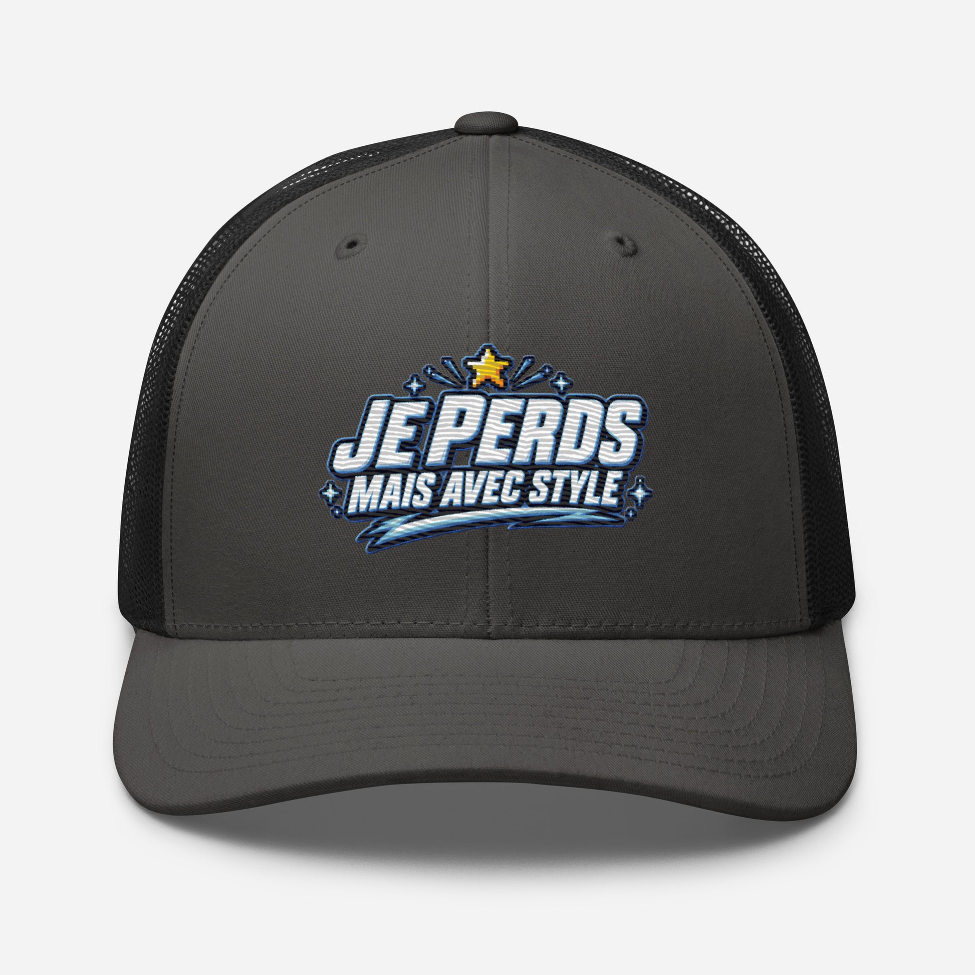 Casquette Trucker, brodée « Je perds mais avec style », en Noir, vue de face, image 26