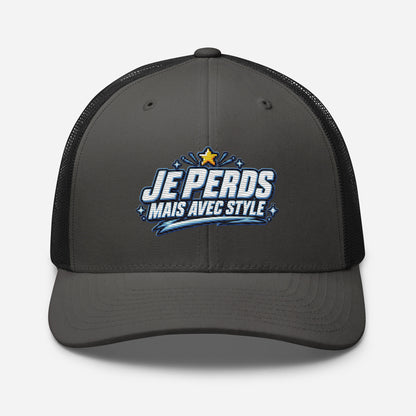Casquette Trucker, brodée « Je perds mais avec style », en Noir, vue de face, image 26