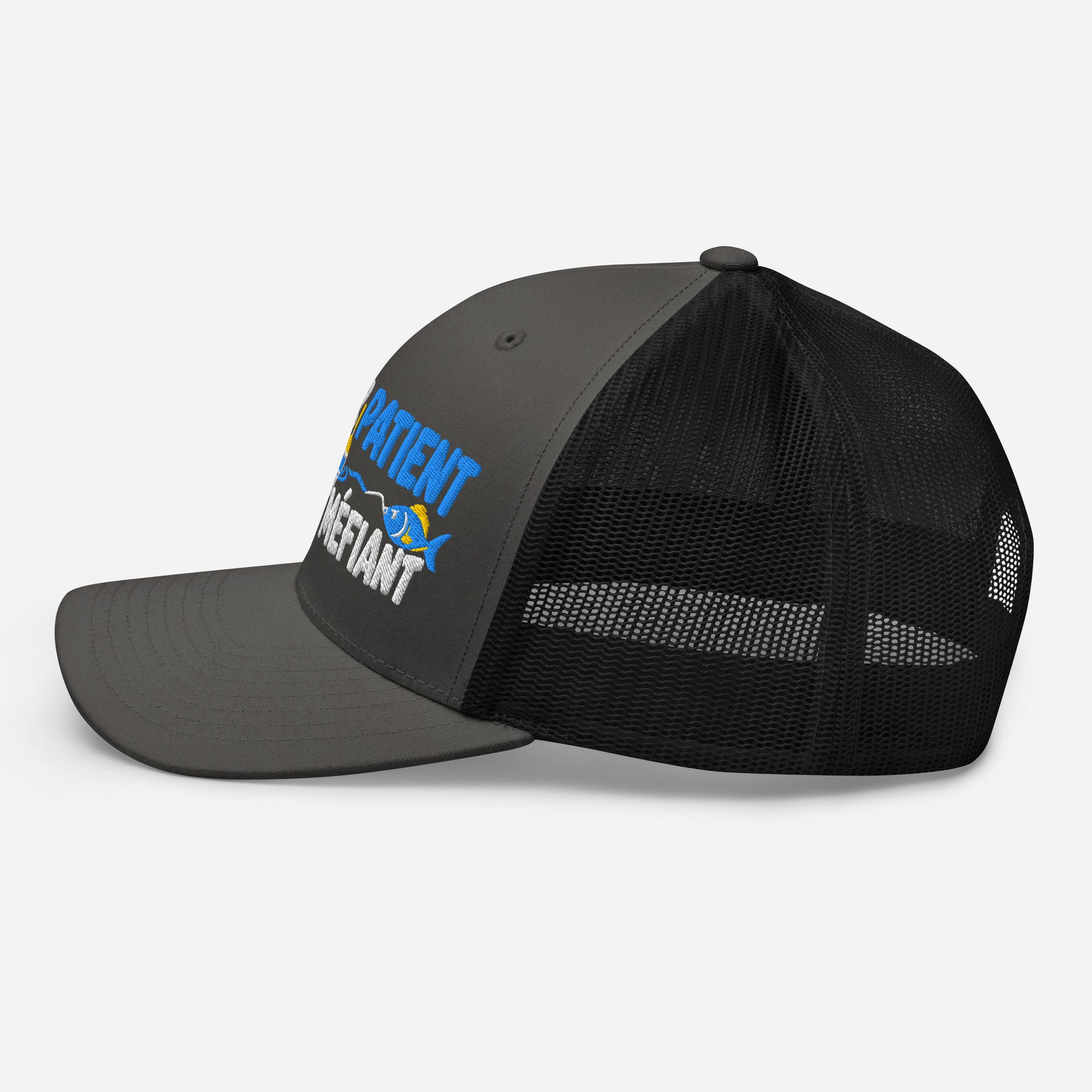 Casquette Trucker, brodée « Pêcheur patient, poisson méfiant », en Noir, image 28
