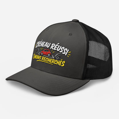 Casquette Trucker, brodée « Créneau réussi, Témoins recherchés », en Noir, vue de trois quarts, image 29