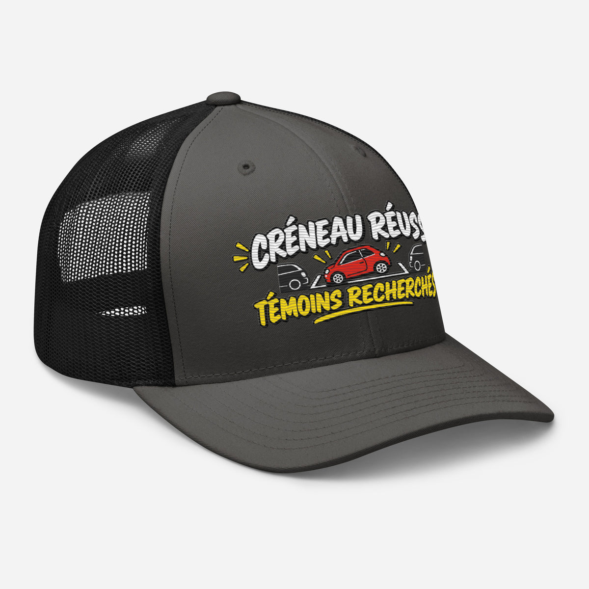 Casquette Trucker, brodée « Créneau réussi, Témoins recherchés », en Noir, vue de trois quarts, image 31