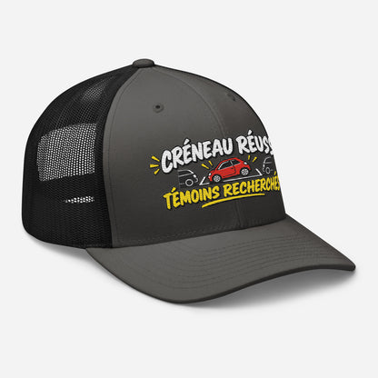Casquette Trucker, brodée « Créneau réussi, Témoins recherchés », en Noir, vue de trois quarts, image 31