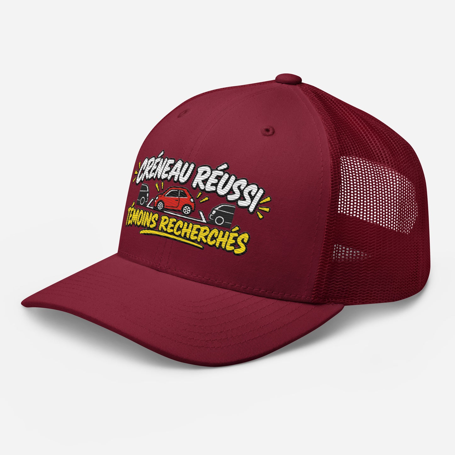 Casquette Trucker, brodée « Créneau réussi, Témoins recherchés », en Canneberge, vue de trois quarts, image 35