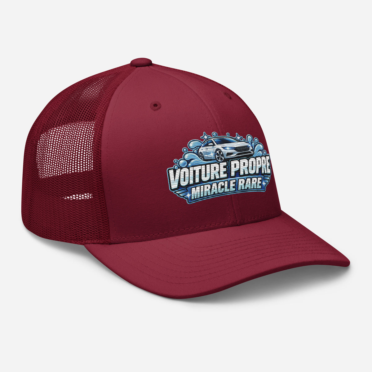 Casquette Trucker, brodée « Voiture propre, miracle rare », en Canneberge, vue de trois quarts, image 37