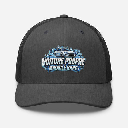 Casquette Trucker, brodée « Voiture propre, miracle rare », en Dark Heather Gray, vue de face, image 50