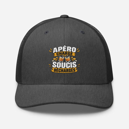 Casquette Trucker, brodée « Apéro chargé, soucis déchargés », en Dark Heather Gray, vue de face, image 50