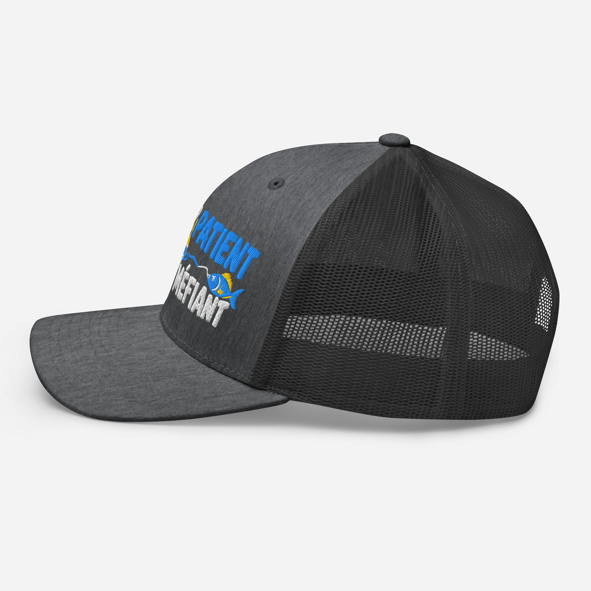 Casquette Trucker, brodée « Pêcheur patient, poisson méfiant », en Dark Heather Gray, image 52