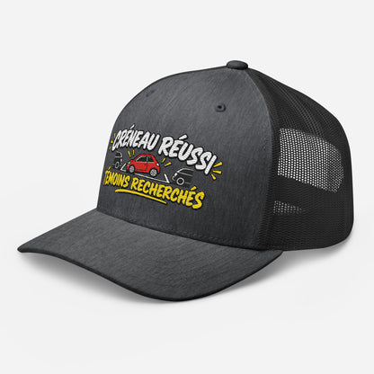 Casquette Trucker, brodée « Créneau réussi, Témoins recherchés », en Dark Heather Gray, vue de trois quarts, image 53