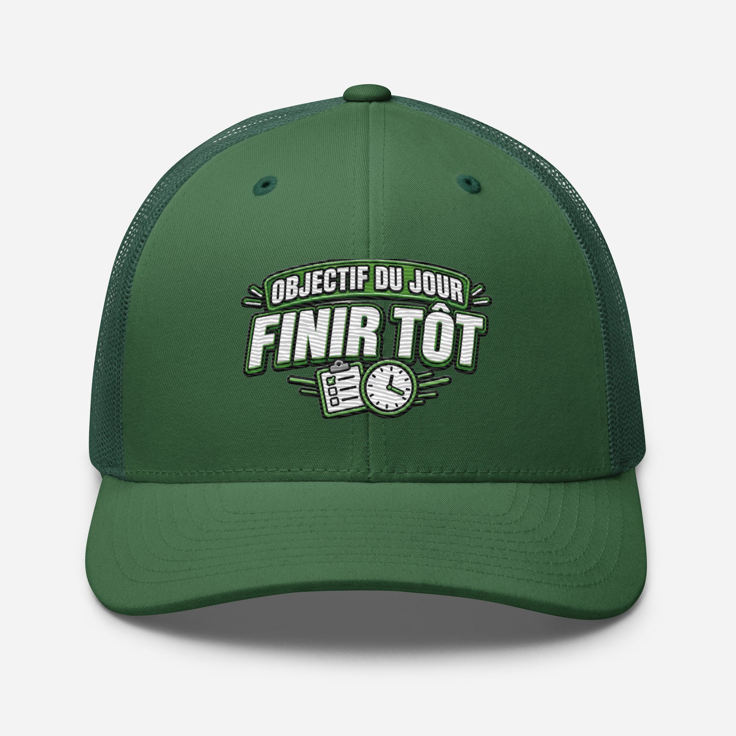 Casquette Trucker, brodée « Objectif du jour, finir tôt », vue de face, image 55