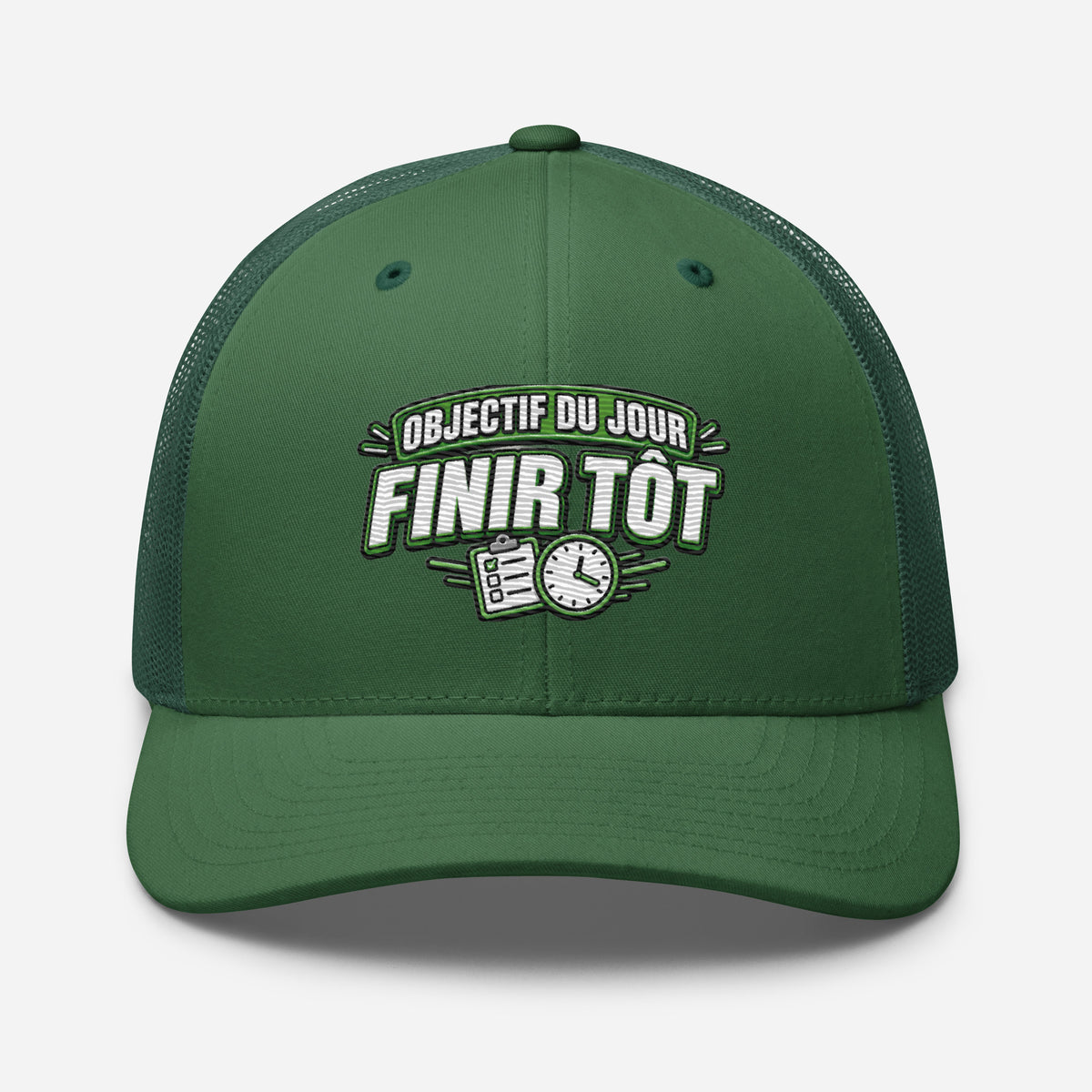 Casquette Trucker, brodée « Objectif du jour, finir tôt », vue de face, image 55