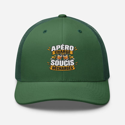 Casquette Trucker, brodée « Apéro chargé, soucis déchargés », vue de face, image 56