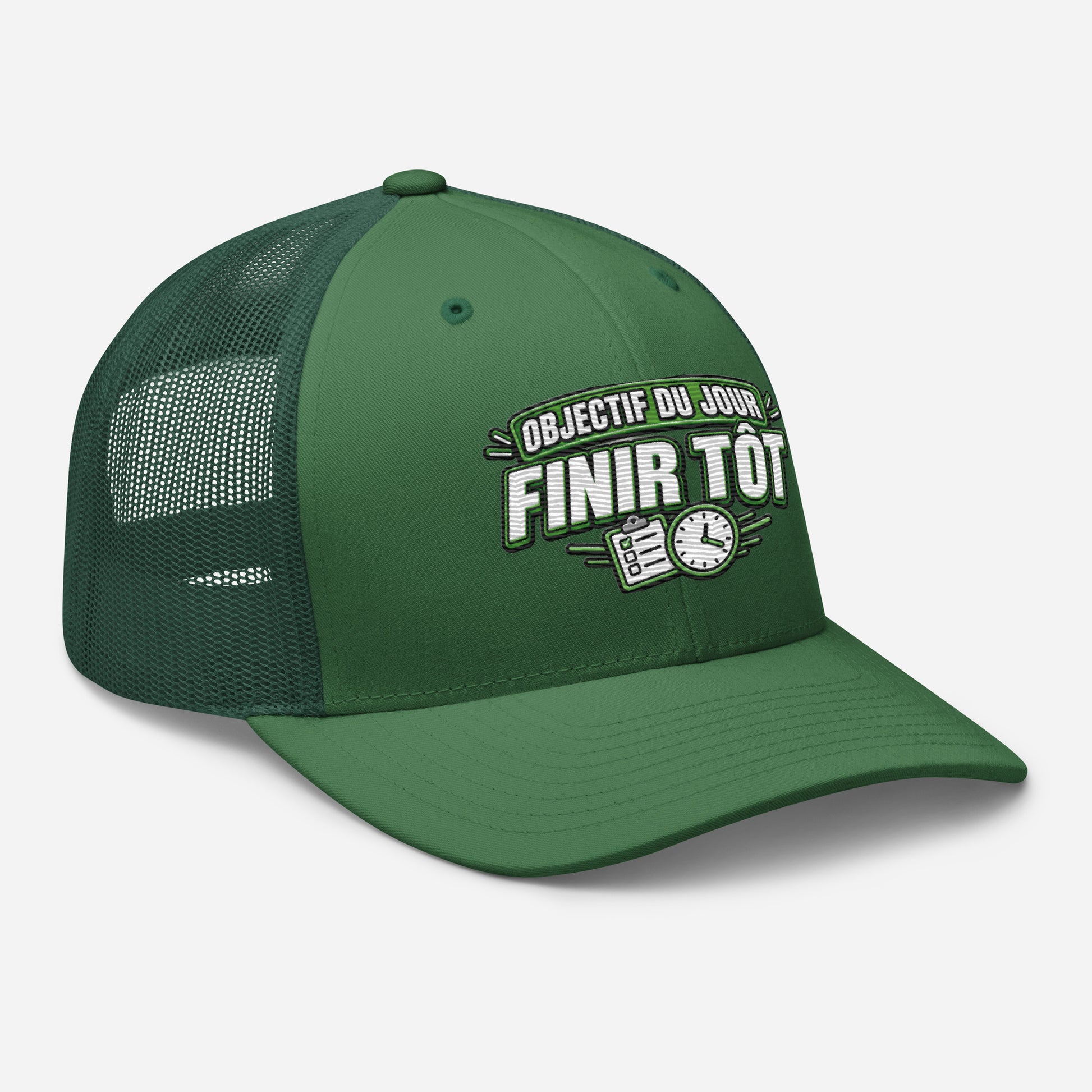 Casquette Trucker, brodée « Objectif du jour, finir tôt », vue de trois quarts, image 60