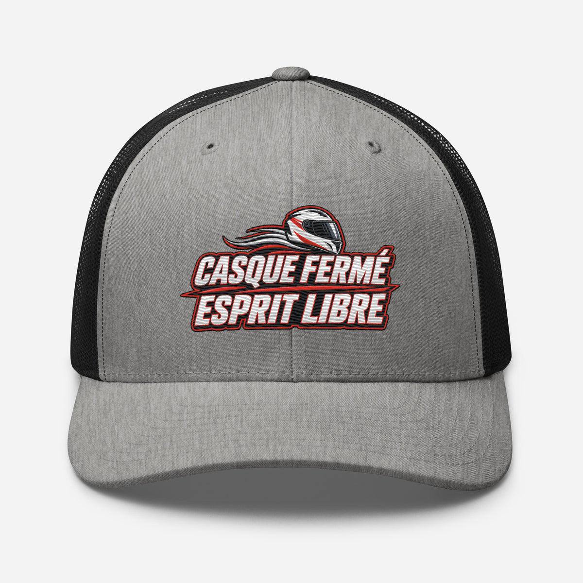 Casquette Trucker, brodée « Casque fermé, esprit libre », en Noir, vue de face, image 68