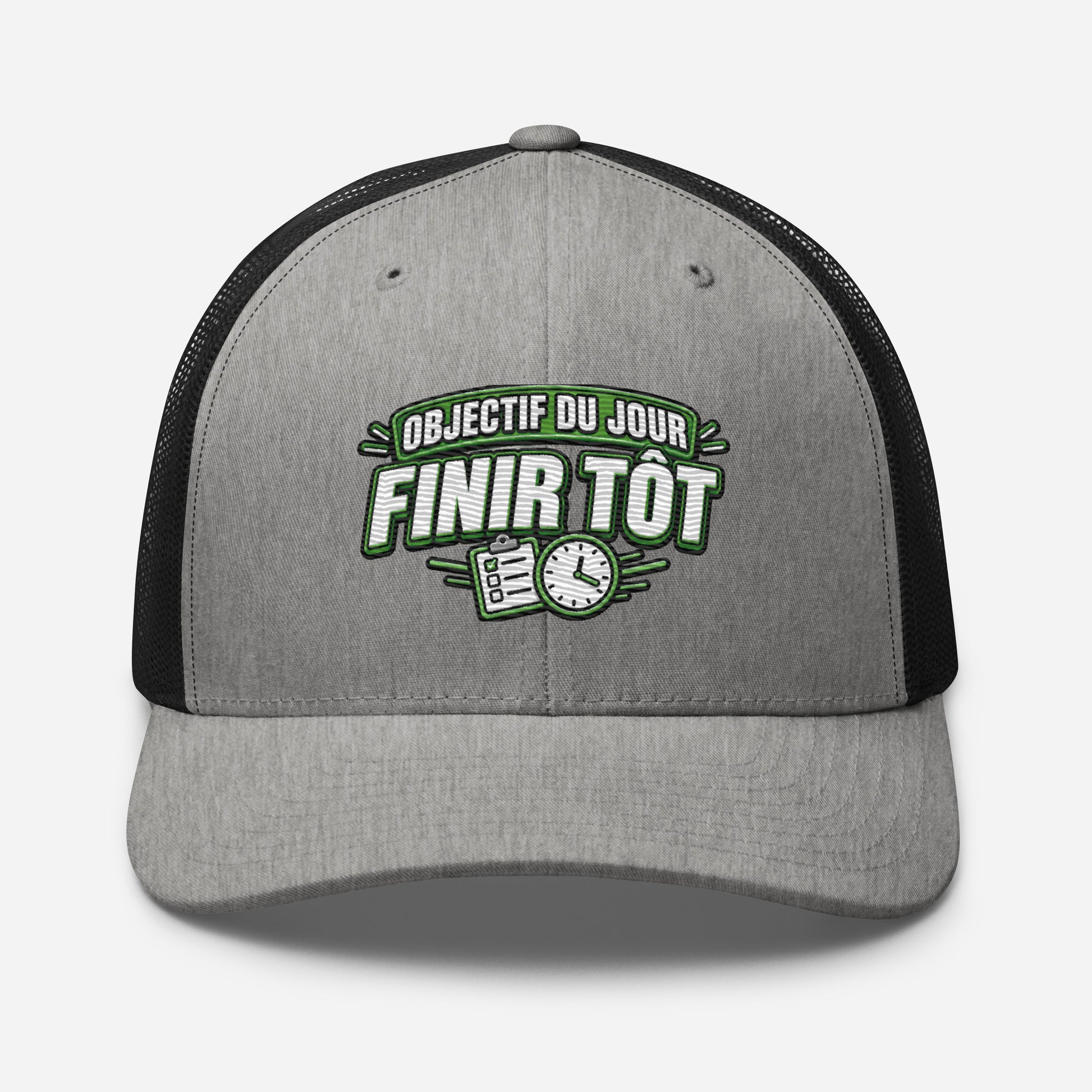 Casquette Trucker, brodée « Objectif du jour, finir tôt », en Noir, vue de face, image 68