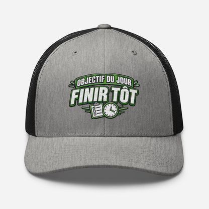 Casquette Trucker, brodée « Objectif du jour, finir tôt », en Noir, vue de face, image 68