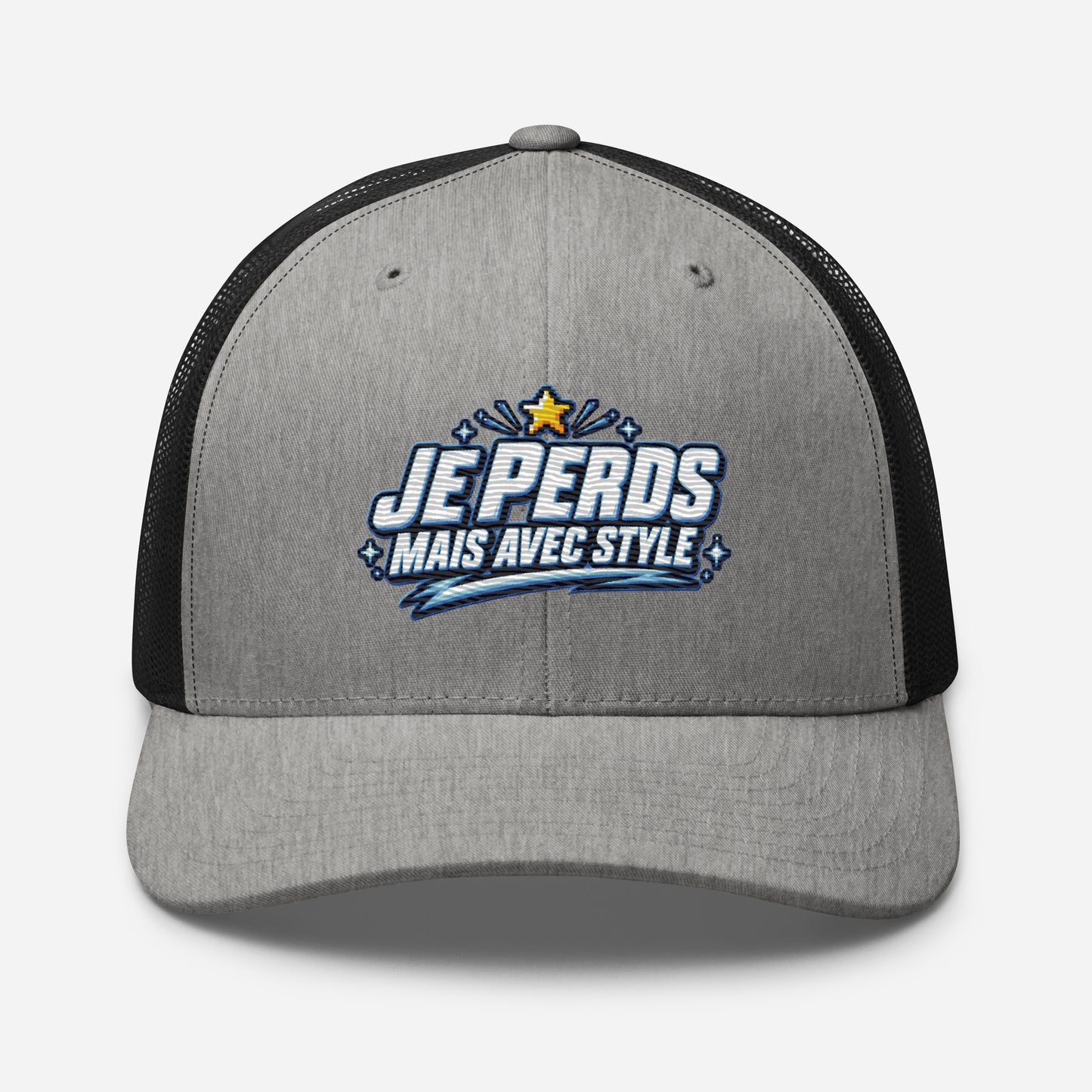 Casquette Trucker, brodée « Je perds mais avec style », en Noir, vue de face, image 68