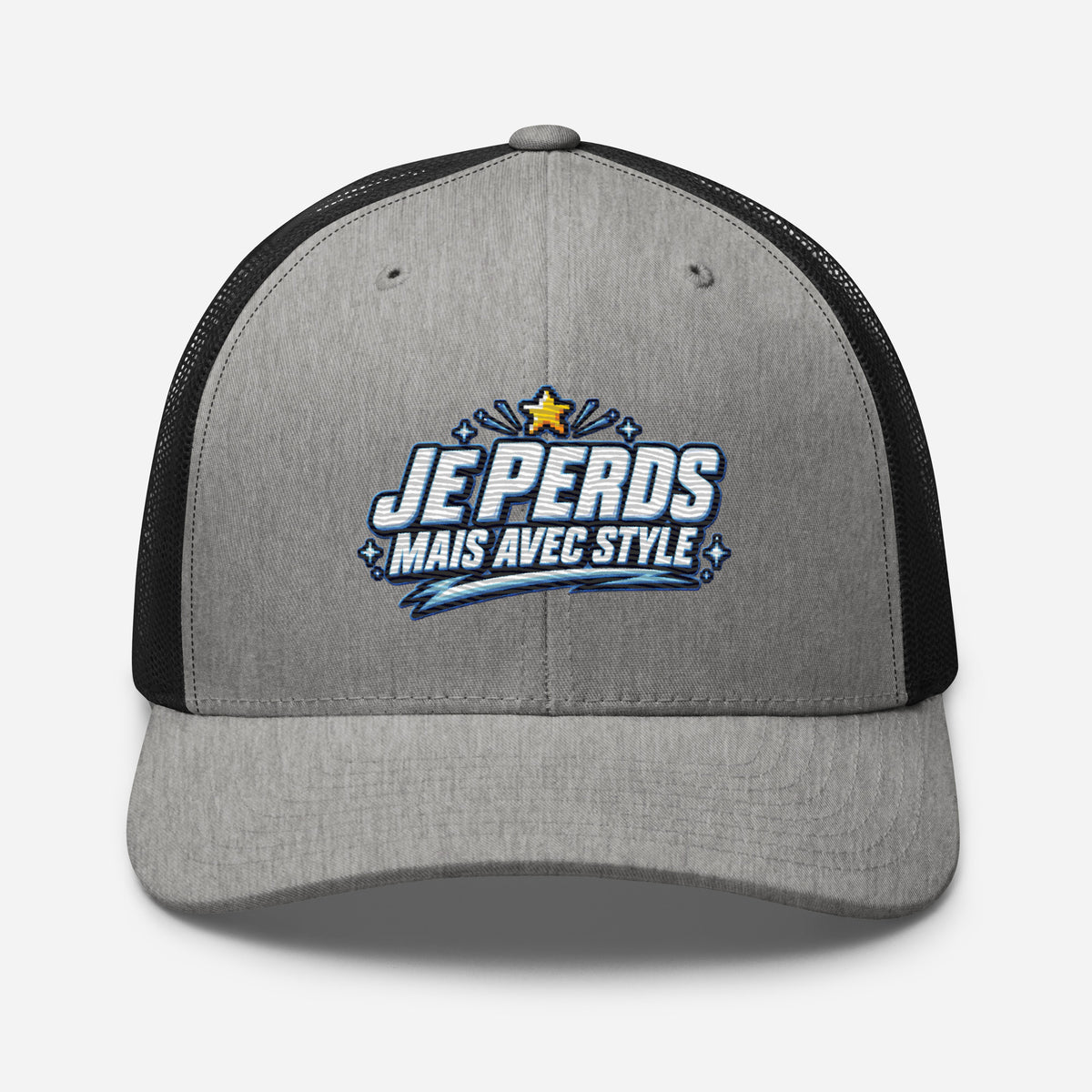 Casquette Trucker, brodée « Je perds mais avec style », en Noir, vue de face, image 68