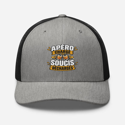 Casquette Trucker, brodée « Apéro chargé, soucis déchargés », en Noir, vue de face, image 69