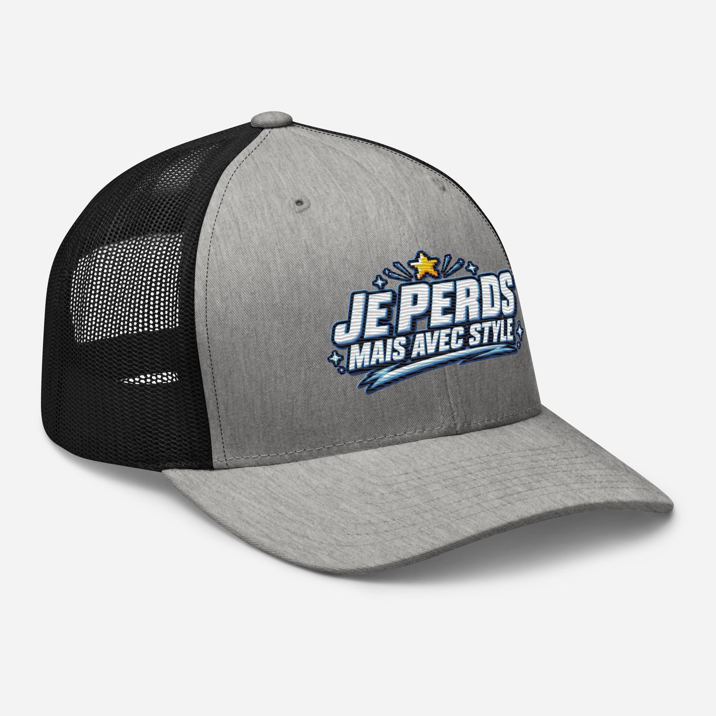 Casquette Trucker, brodée « Je perds mais avec style », en Noir, vue de trois quarts, image 72