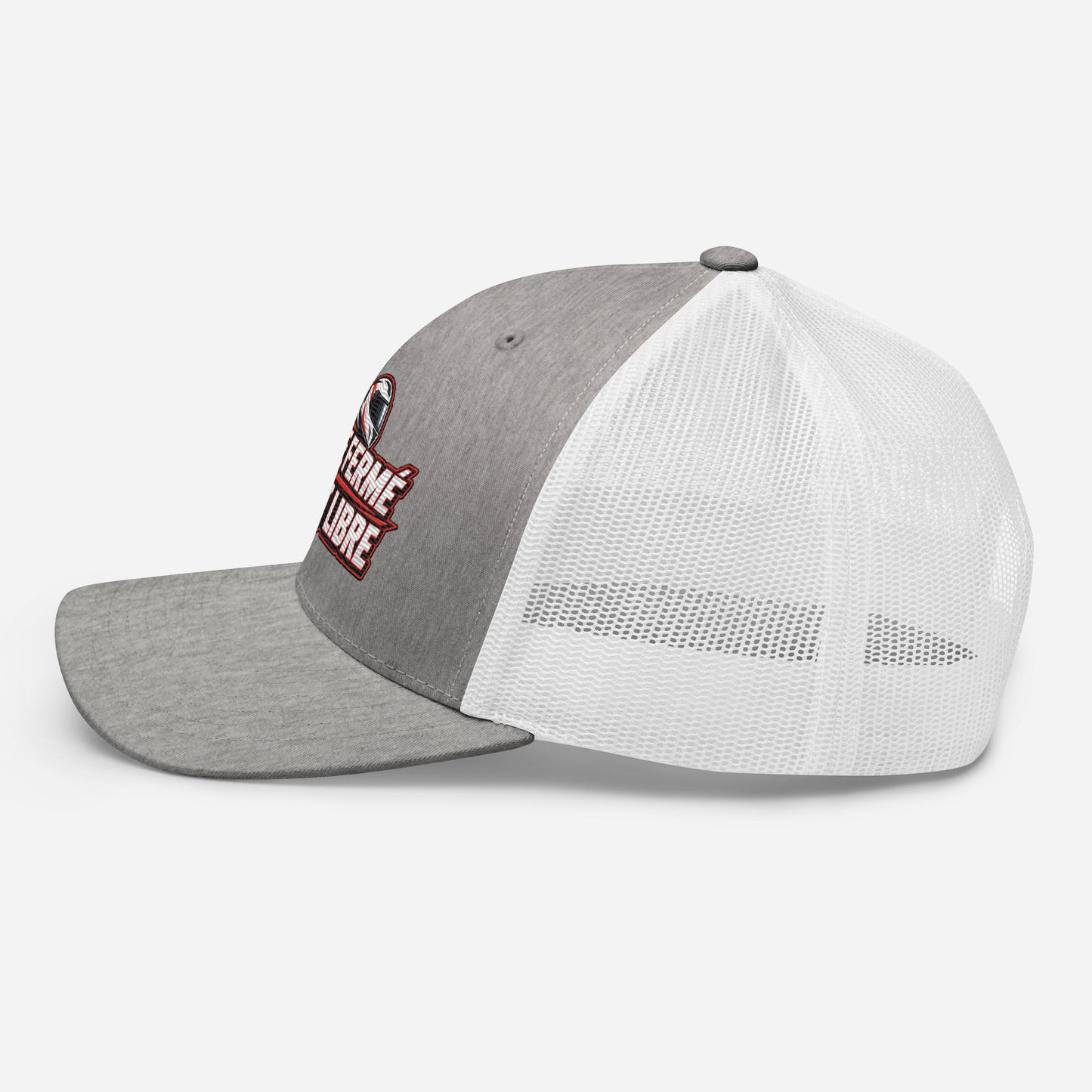 Casquette Trucker, brodée « Casque fermé, esprit libre », en Heather Grey/White, image 75