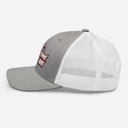 Casquette Trucker, brodée « Casque fermé, esprit libre », en Heather Grey/White, image 75