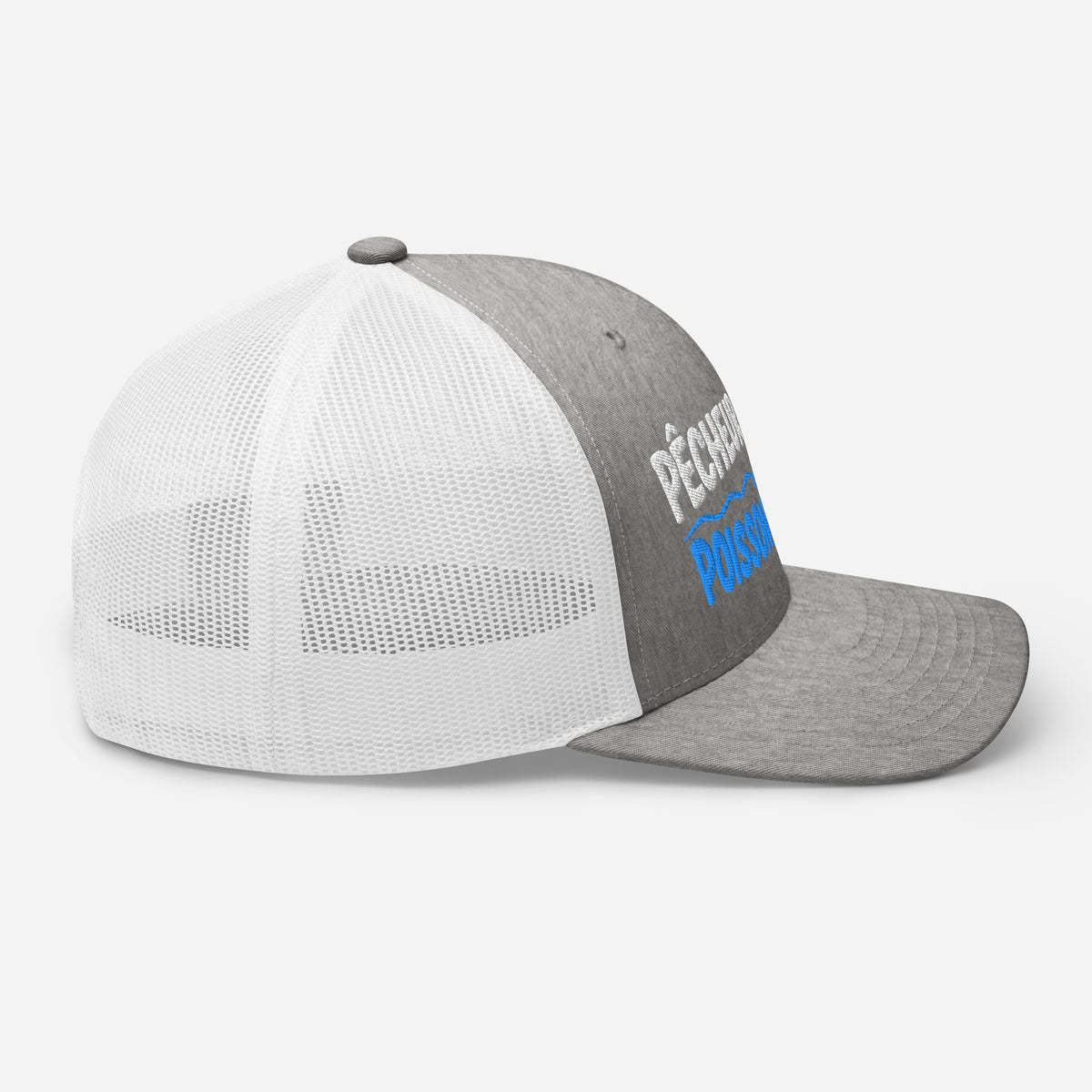 Casquette Trucker, brodée « Pêcheur patient, poisson méfiant », en Heather Grey/White, image 77