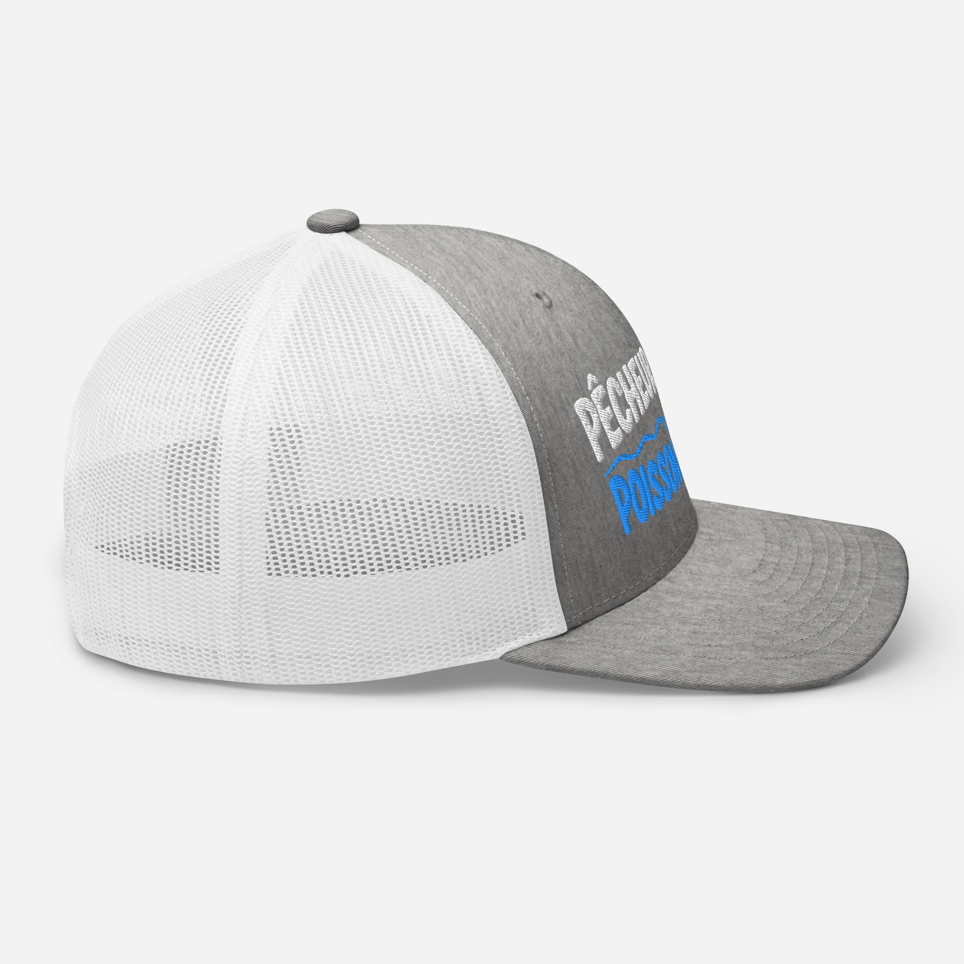 Casquette Trucker, brodée « Pêcheur patient, poisson méfiant », en Heather Grey/White, image 77