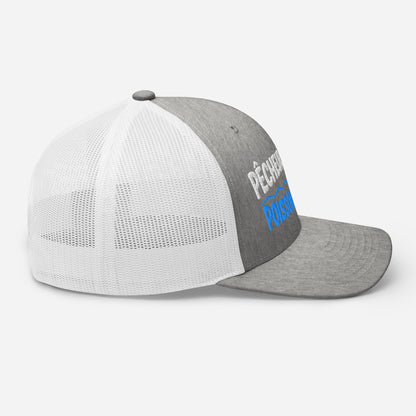 Casquette Trucker, brodée « Pêcheur patient, poisson méfiant », en Heather Grey/White, image 77