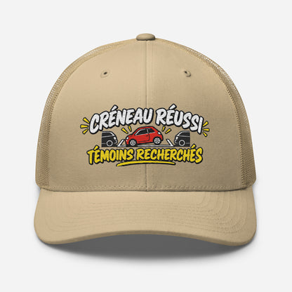 Casquette Trucker, brodée « Créneau réussi, Témoins recherchés », en Kaki, vue de face, image 87