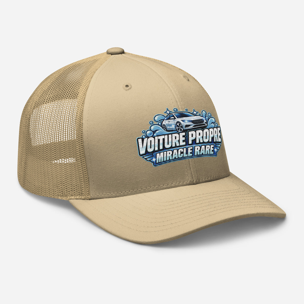 Casquette Trucker, brodée « Voiture propre, miracle rare », en Kaki, vue de trois quarts, image 90