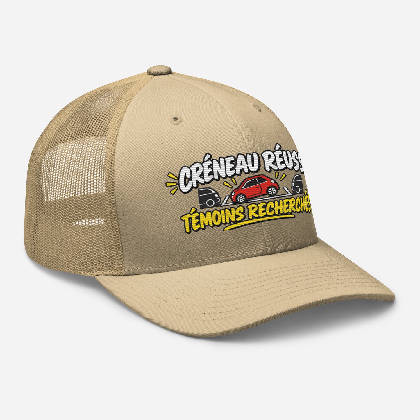 Casquette Trucker, brodée « Créneau réussi, Témoins recherchés », en Kaki, vue de trois quarts, image 90