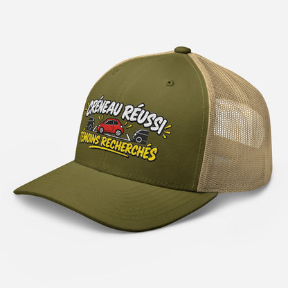 Casquette Trucker, brodée « Créneau réussi, Témoins recherchés », en Kaki, vue de trois quarts, image 94