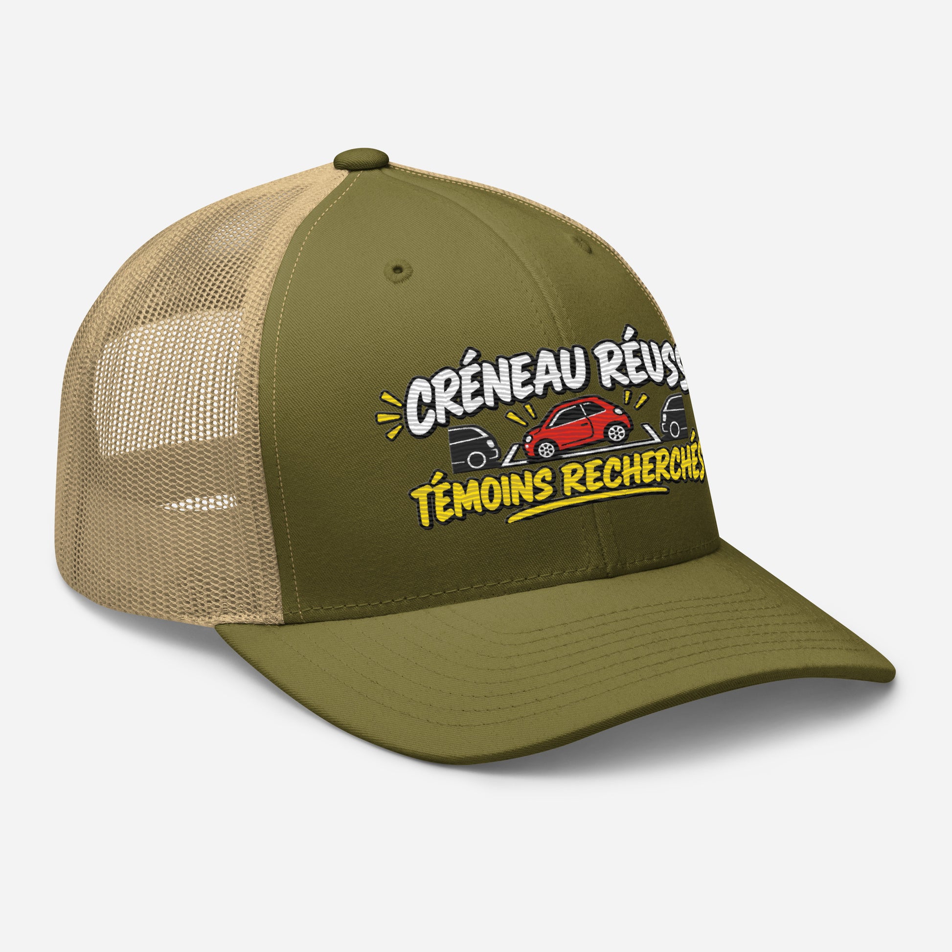 Casquette Trucker, brodée « Créneau réussi, Témoins recherchés », en Kaki, vue de trois quarts, image 96