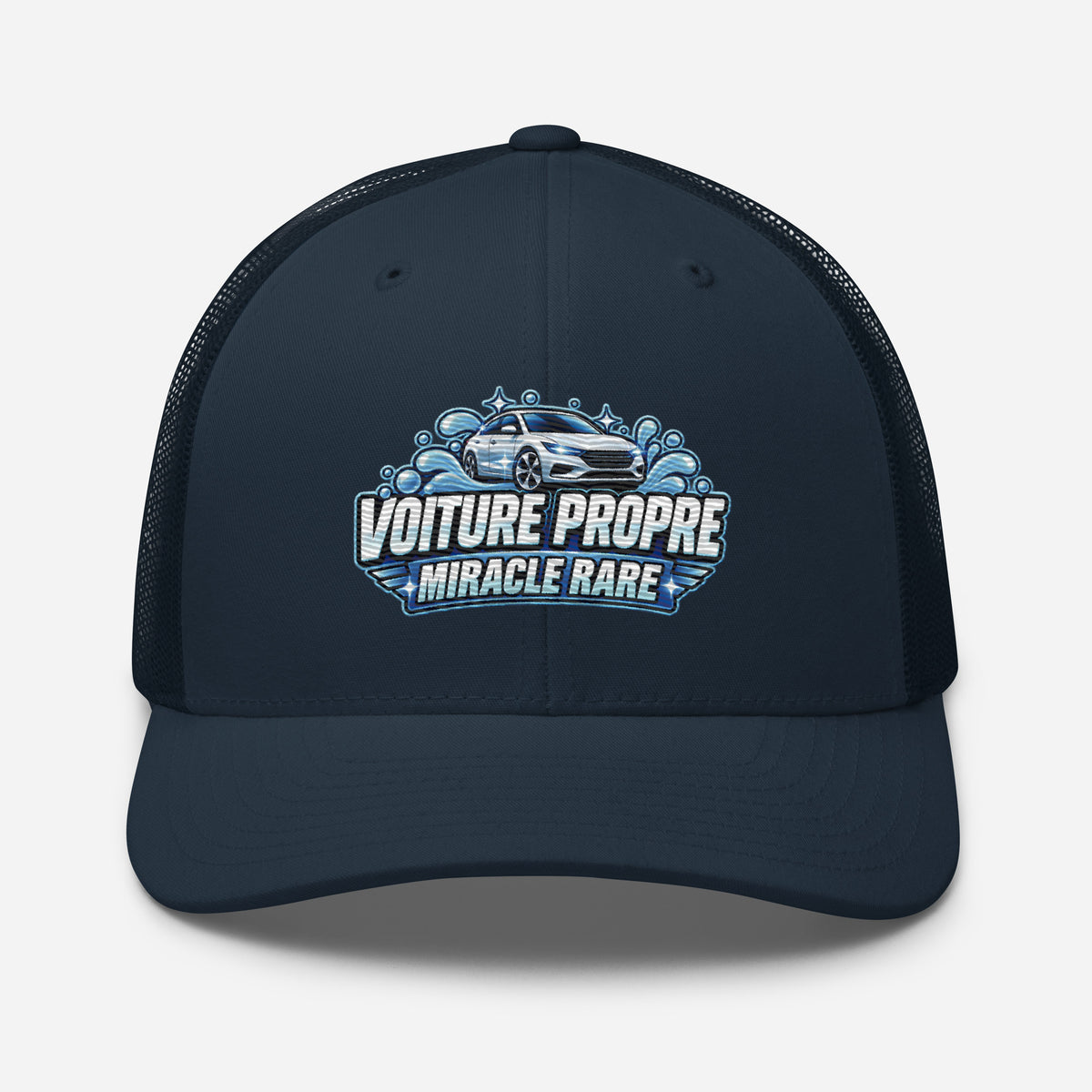 Casquette Trucker, brodée « Voiture propre, miracle rare », en Bleu Marine, vue de face, image 15