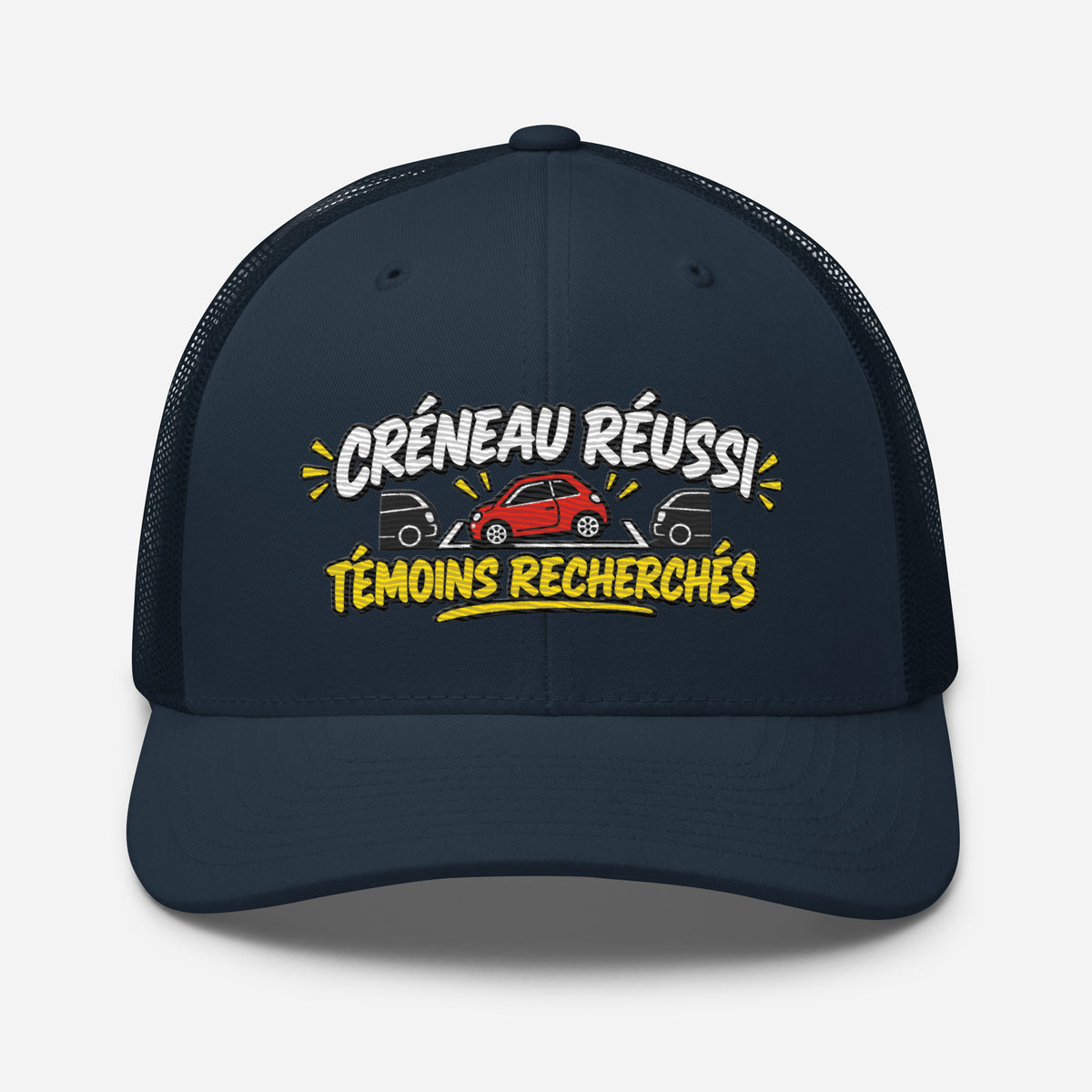 Casquette Trucker, brodée « Créneau réussi, Témoins recherchés », en Bleu Marine, vue de face, image 15
