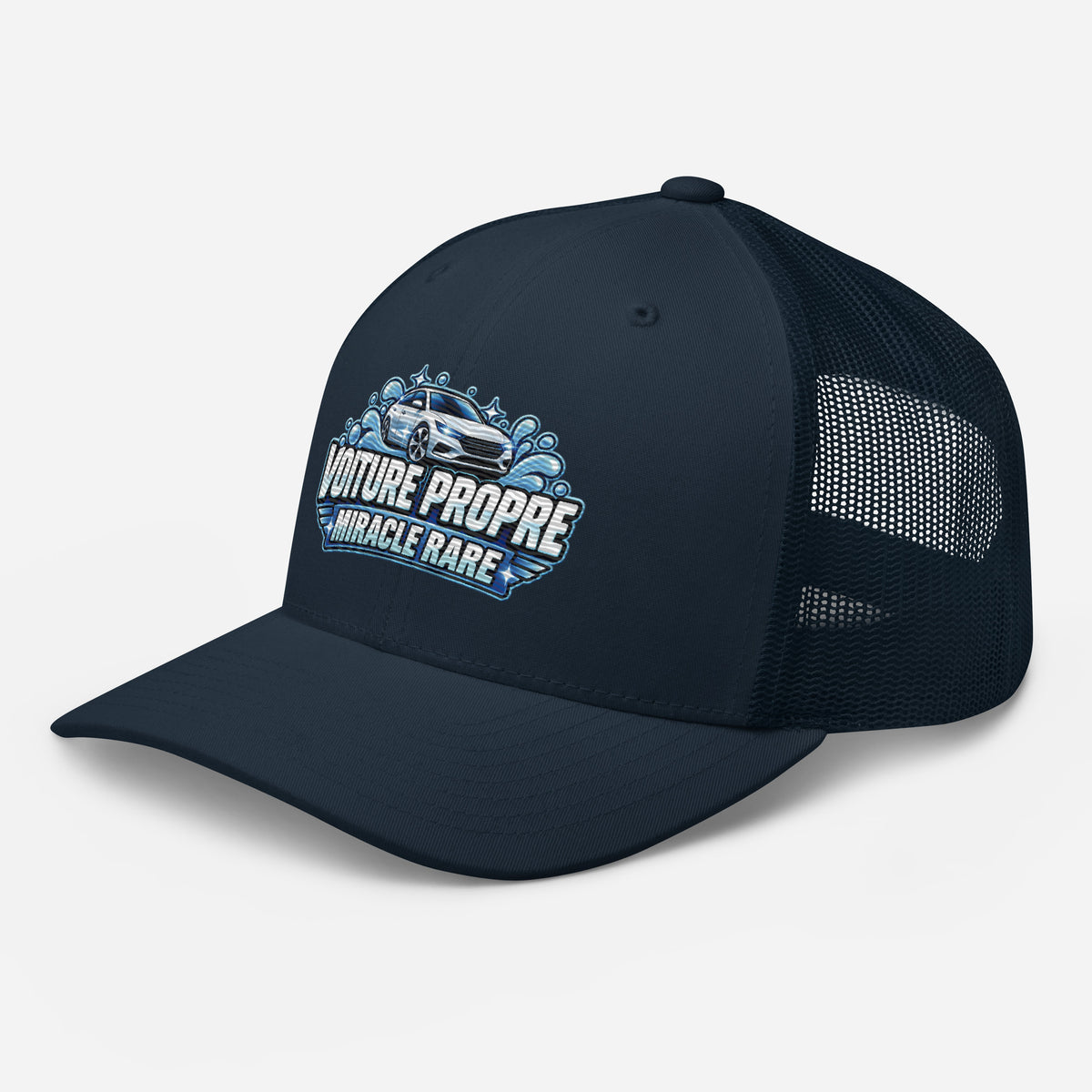 Casquette Trucker, brodée « Voiture propre, miracle rare », en Bleu Marine, vue de trois quarts, image 17