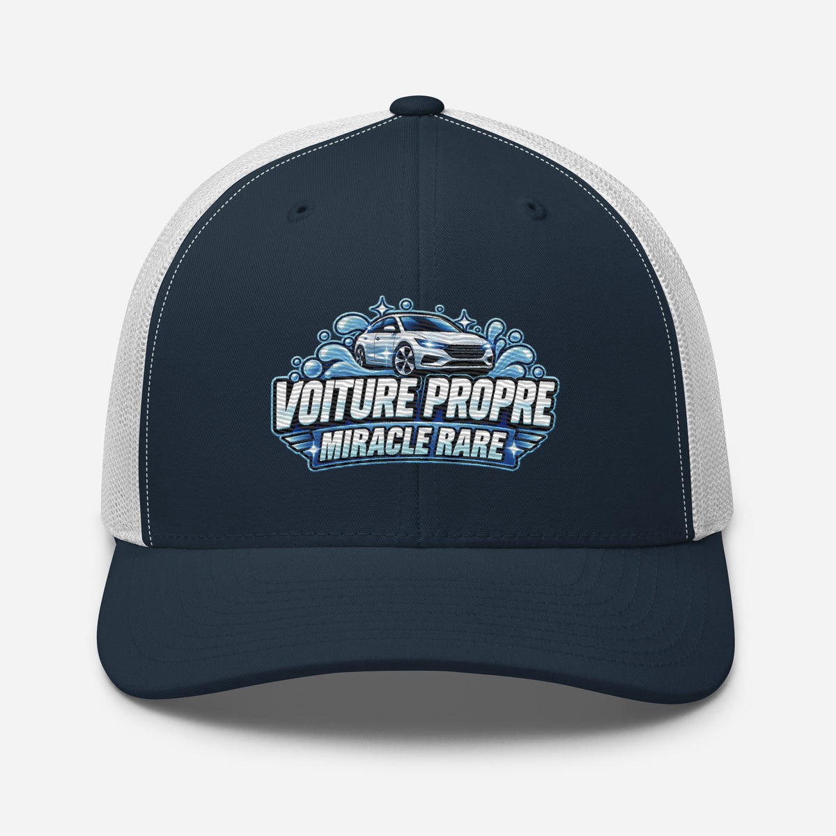 Casquette Trucker, brodée « Voiture propre, miracle rare », en Bleu Marine, vue de face, image 21